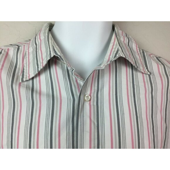 PX Clothing Mens Striped Button Up Shirt Pink Gray Size Medium - Picture 2 of 6